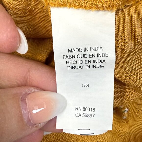 Lucky Brand Blouse Womens Sz L Yellow Floral Manderine Collar1/2 Button LS - Picture 9 of 12